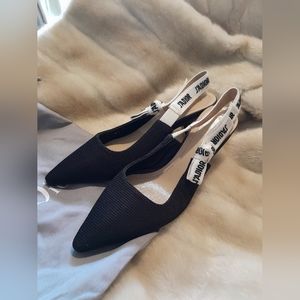 Christian Dior J'adior Slingback Pump Black Fabric Size 38